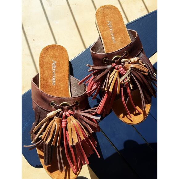 Antelope BADU A22 Fringed Leather Slide Sandals Size 7.5 - Picture 8 of 9